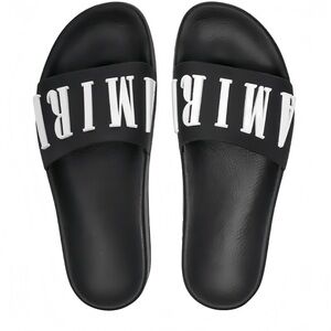 AMIRI Mens Logo Pool Slides Sandals Slip On Rubber Black White Size 10